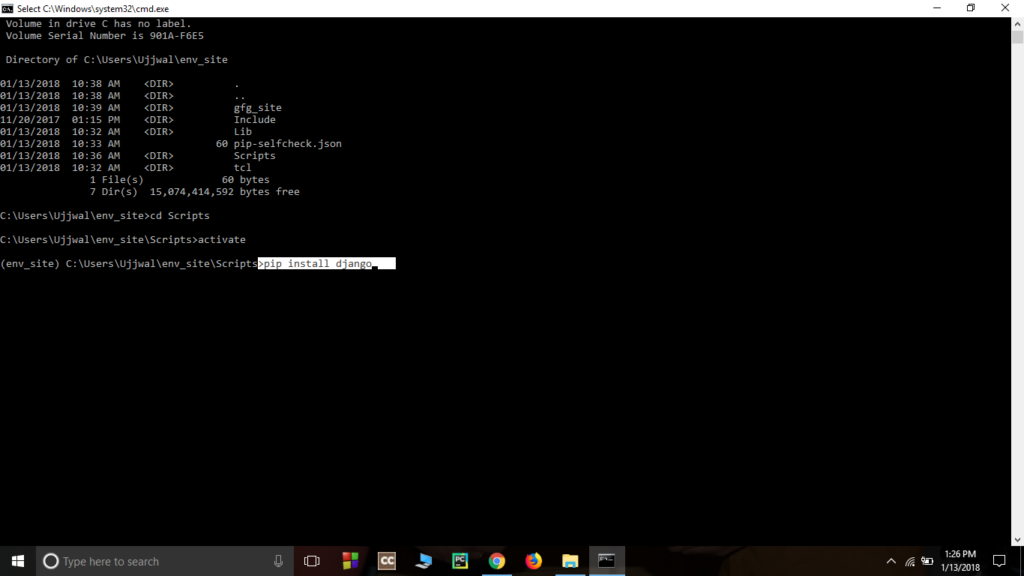 How to install django? 6 Install django using pip command